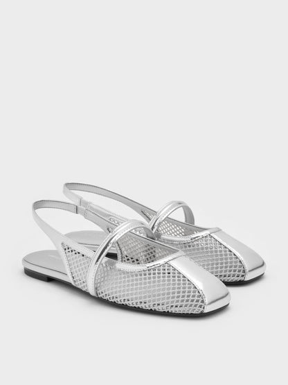 CHARLES & KEITH Signature / Ellory Mesh Slingback Mary Jane Flats - Silver