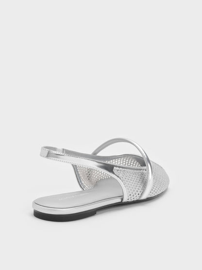 CHARLES & KEITH Signature / Ellory Mesh Slingback Mary Jane Flats - Silver