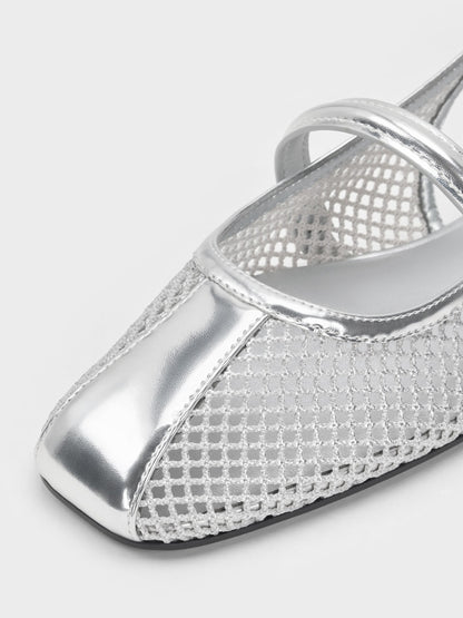 CHARLES & KEITH Signature / Ellory Mesh Slingback Mary Jane Flats - Silver