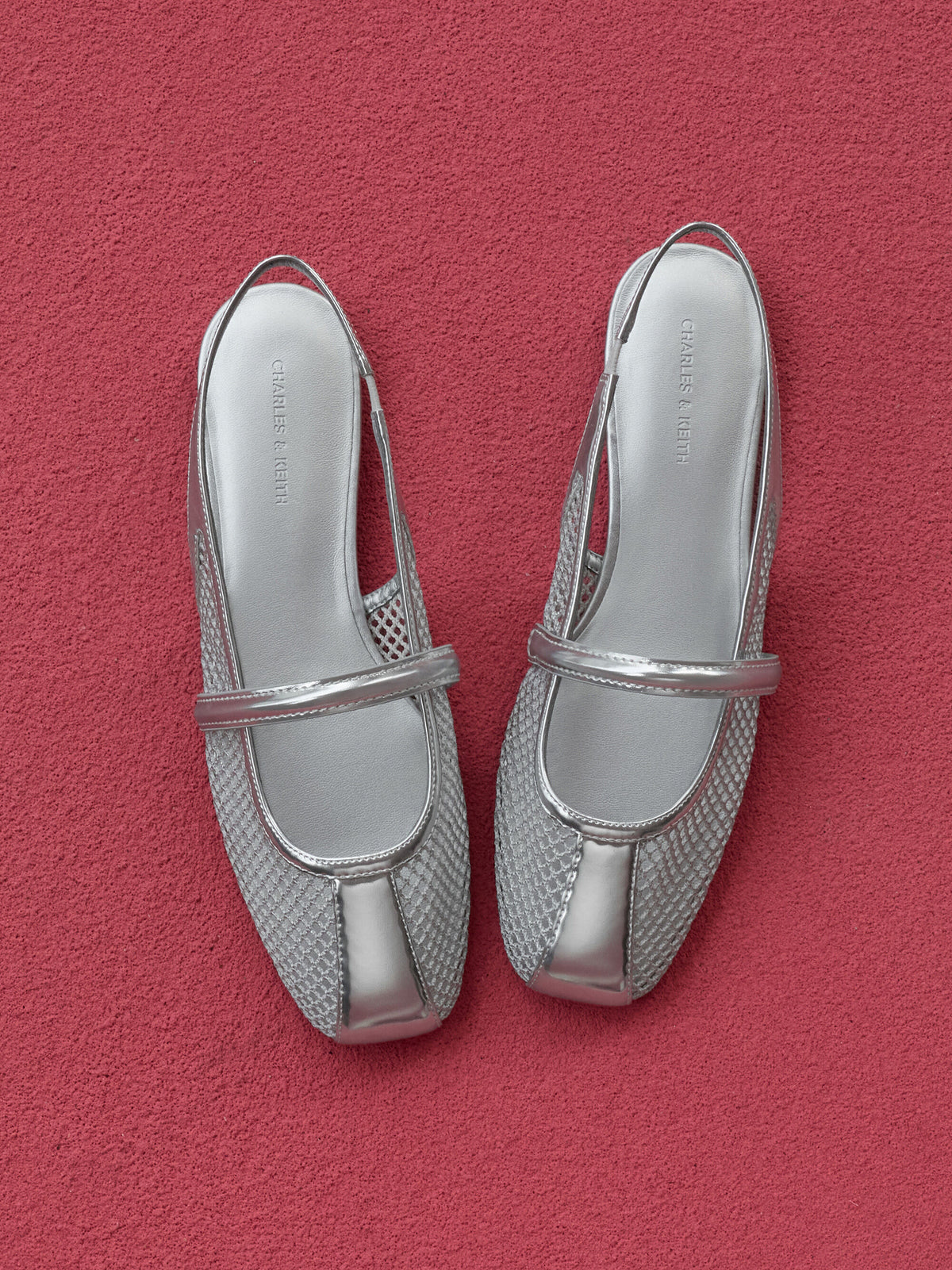 CHARLES & KEITH Signature / Ellory Mesh Slingback Mary Jane Flats - Silver