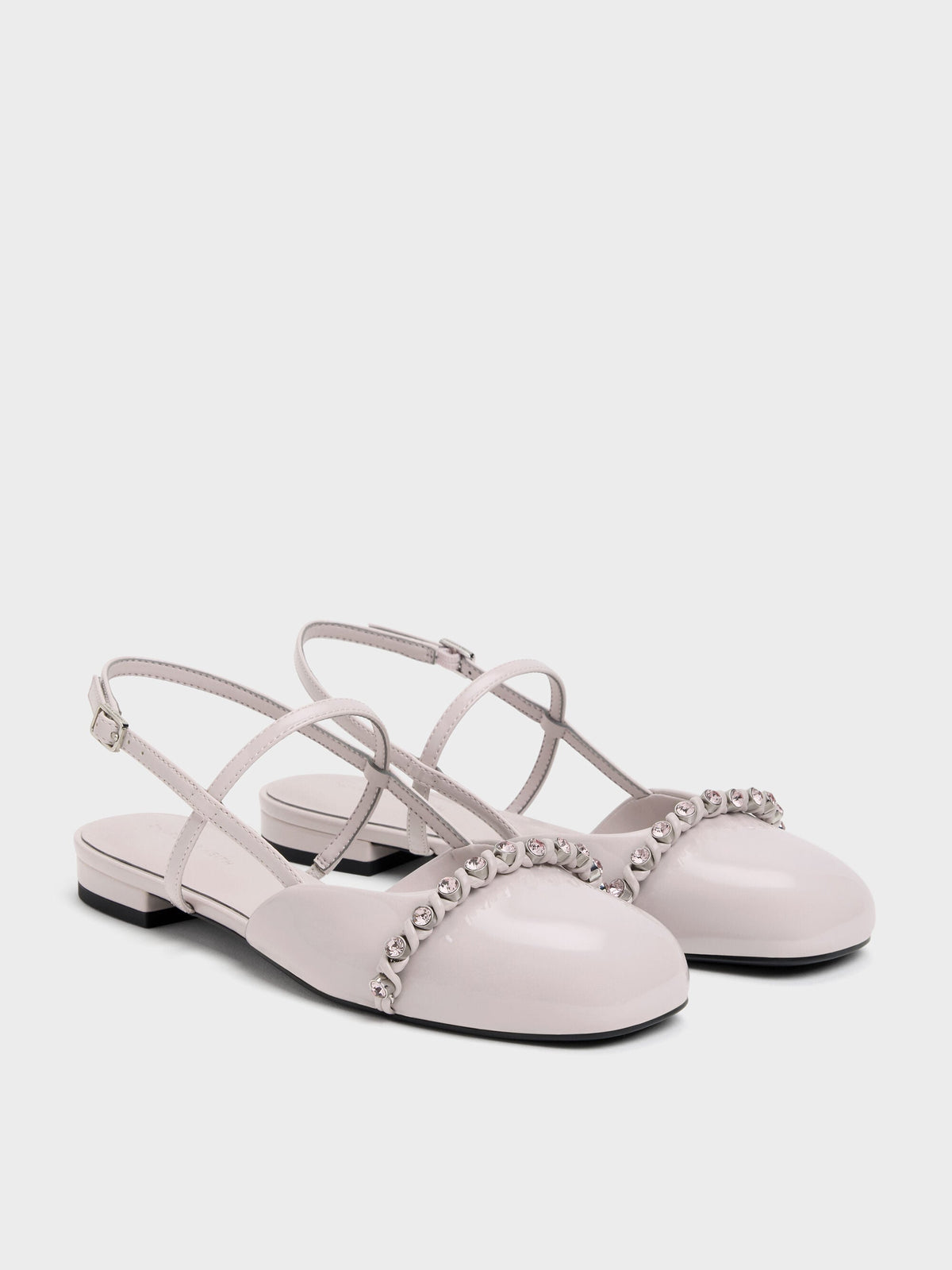 CHARLES & KEITH Discount / Patent Crystal Slingback Flats - Lilac