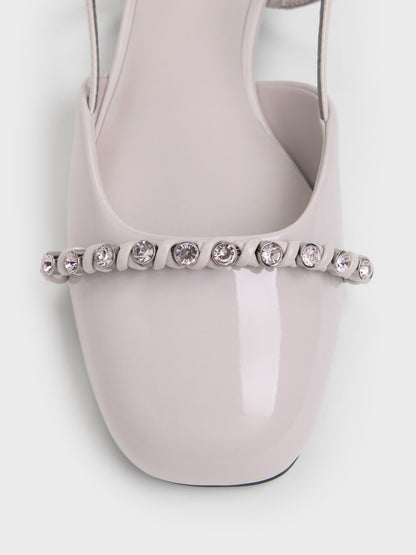 CHARLES & KEITH Discount / Patent Crystal Slingback Flats - Lilac