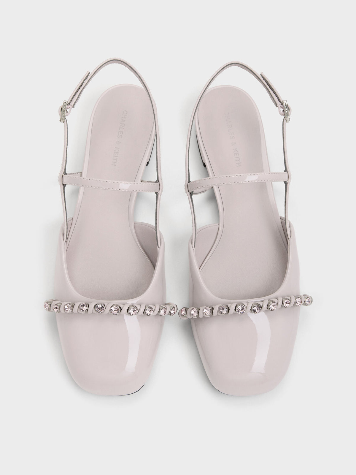 CHARLES & KEITH Discount / Patent Crystal Slingback Flats - Lilac