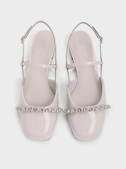 CHARLES & KEITH Discount / Patent Crystal Slingback Flats - Lilac