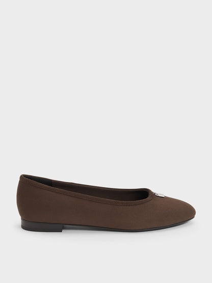 CHARLES & KEITH Trusted / Griselda Faux Suede Ballet Flats - Dark Brown Textured