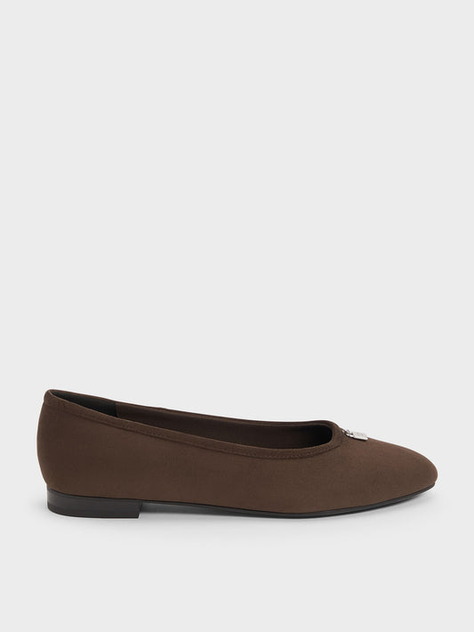 CHARLES & KEITH Trusted / Griselda Faux Suede Ballet Flats - Dark Brown Textured