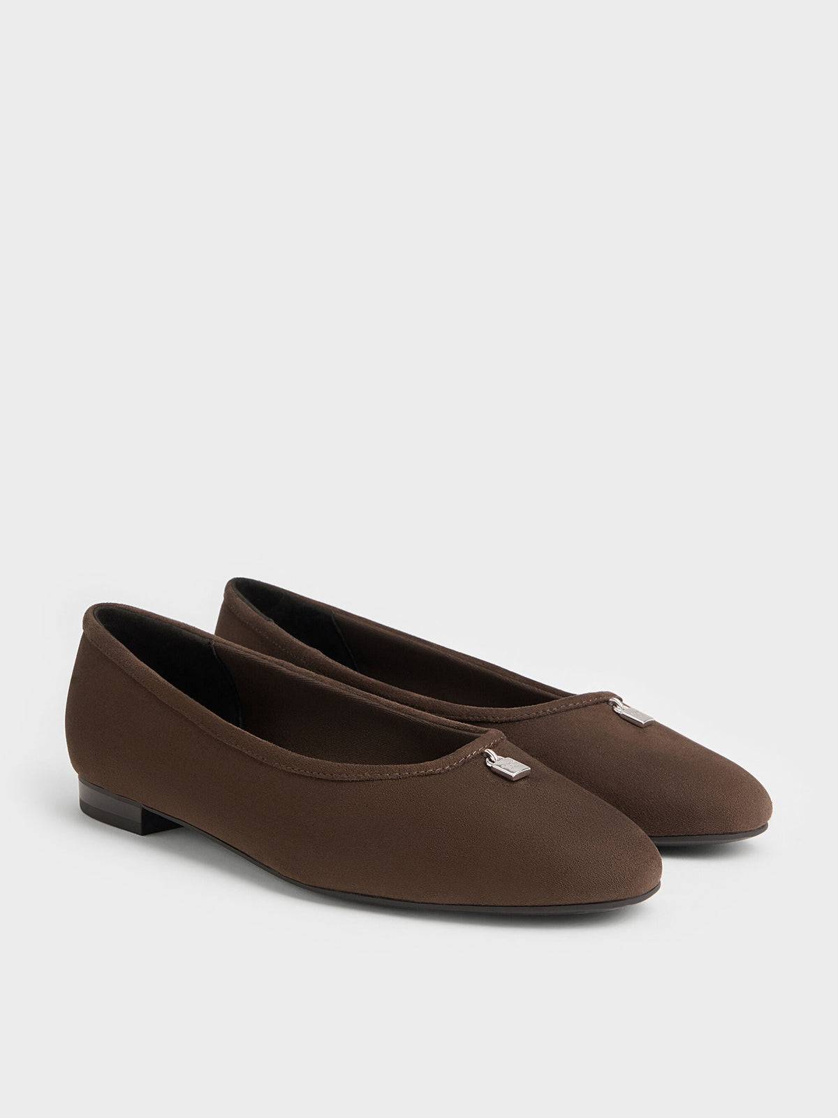 CHARLES & KEITH Trusted / Griselda Faux Suede Ballet Flats - Dark Brown Textured
