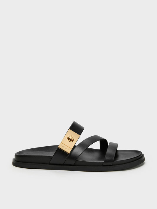 CHARLES & KEITH Best Seller / Aelin Metallic-Buckle Strappy Sandals - Black