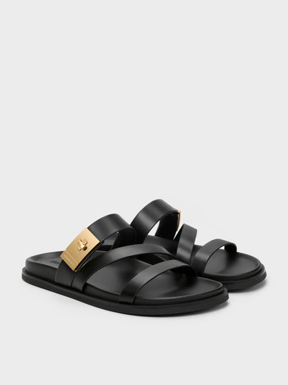 CHARLES & KEITH Best Seller / Aelin Metallic-Buckle Strappy Sandals - Black