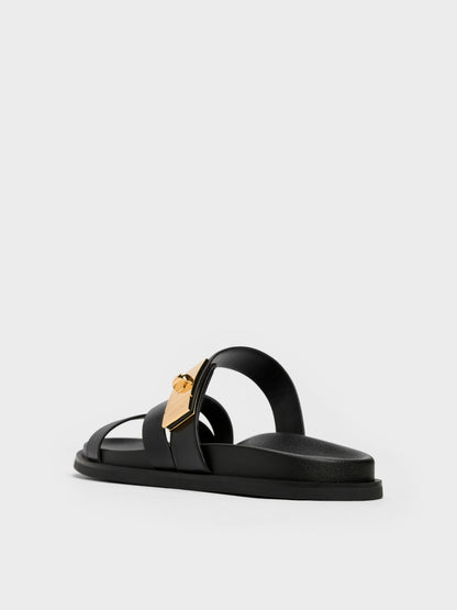 CHARLES & KEITH Best Seller / Aelin Metallic-Buckle Strappy Sandals - Black