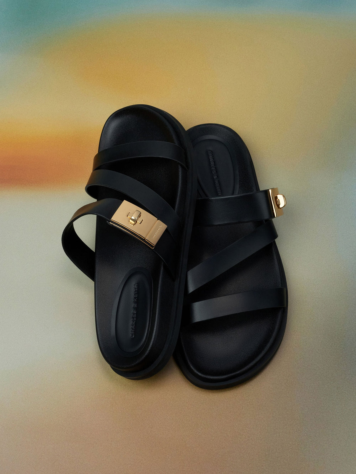 CHARLES & KEITH Best Seller / Aelin Metallic-Buckle Strappy Sandals - Black