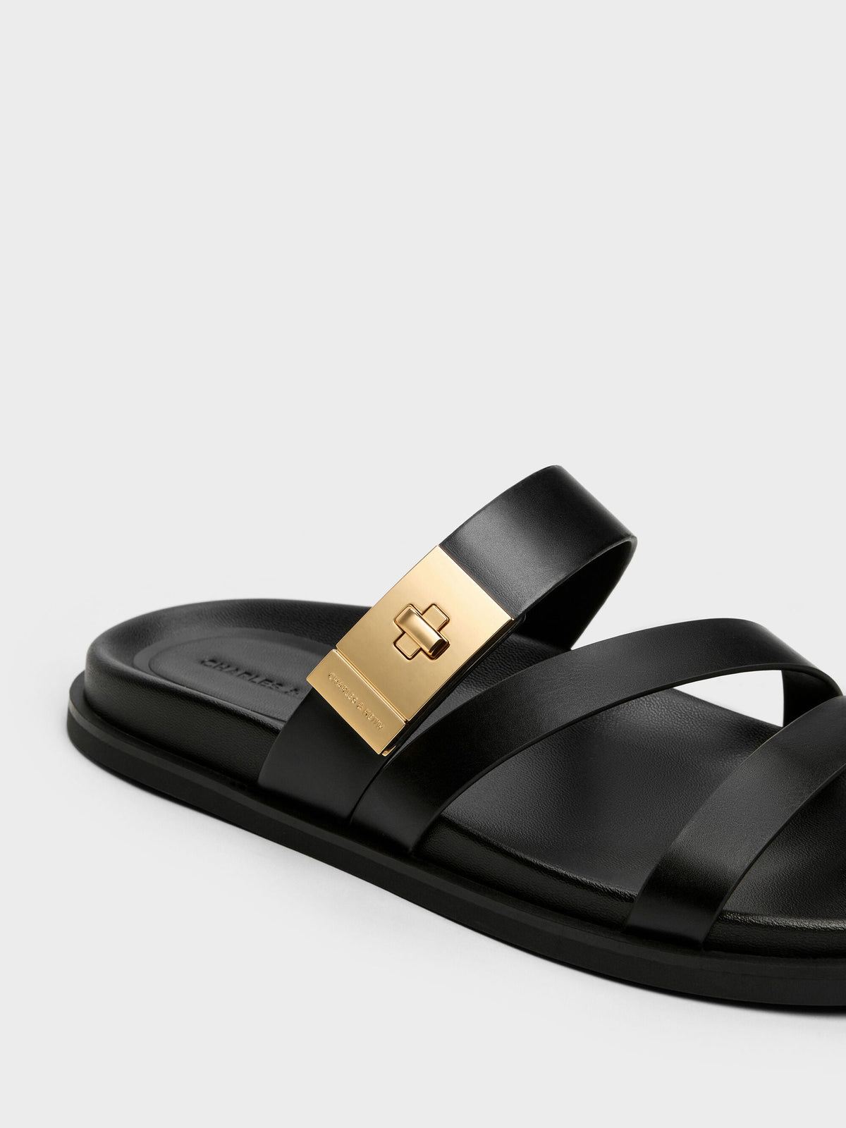 CHARLES & KEITH Best Seller / Aelin Metallic-Buckle Strappy Sandals - Black