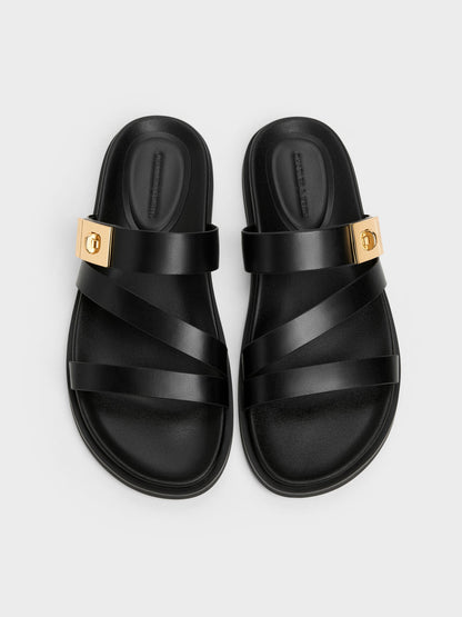 CHARLES & KEITH Best Seller / Aelin Metallic-Buckle Strappy Sandals - Black