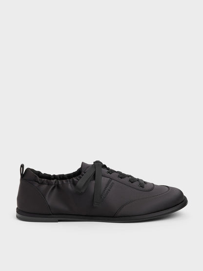 CHARLES & KEITH Smart Buy / Satin Ruched Sneakers - Black Textured