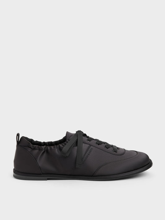 CHARLES & KEITH Smart Buy / Satin Ruched Sneakers - Black Textured