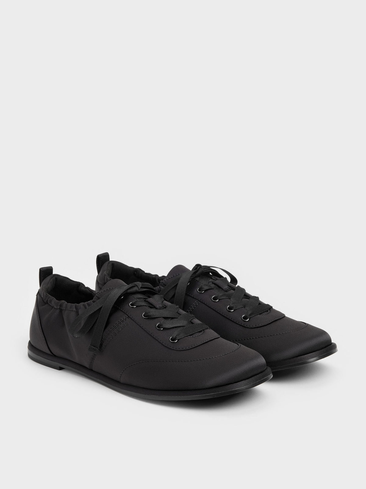 CHARLES & KEITH Smart Buy / Satin Ruched Sneakers - Black Textured