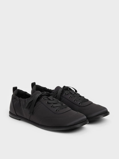 CHARLES & KEITH Smart Buy / Satin Ruched Sneakers - Black Textured