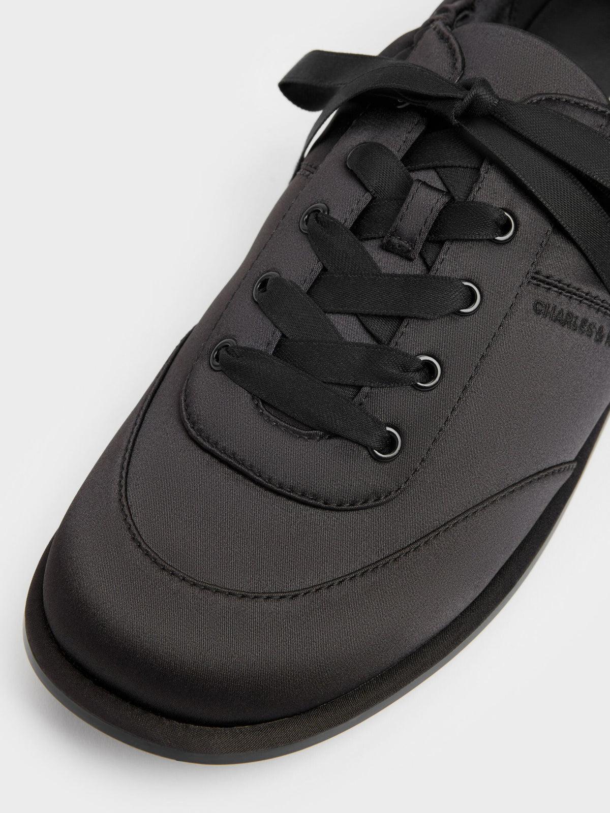 CHARLES & KEITH Smart Buy / Satin Ruched Sneakers - Black Textured