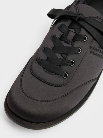 CHARLES & KEITH Smart Buy / Satin Ruched Sneakers - Black Textured