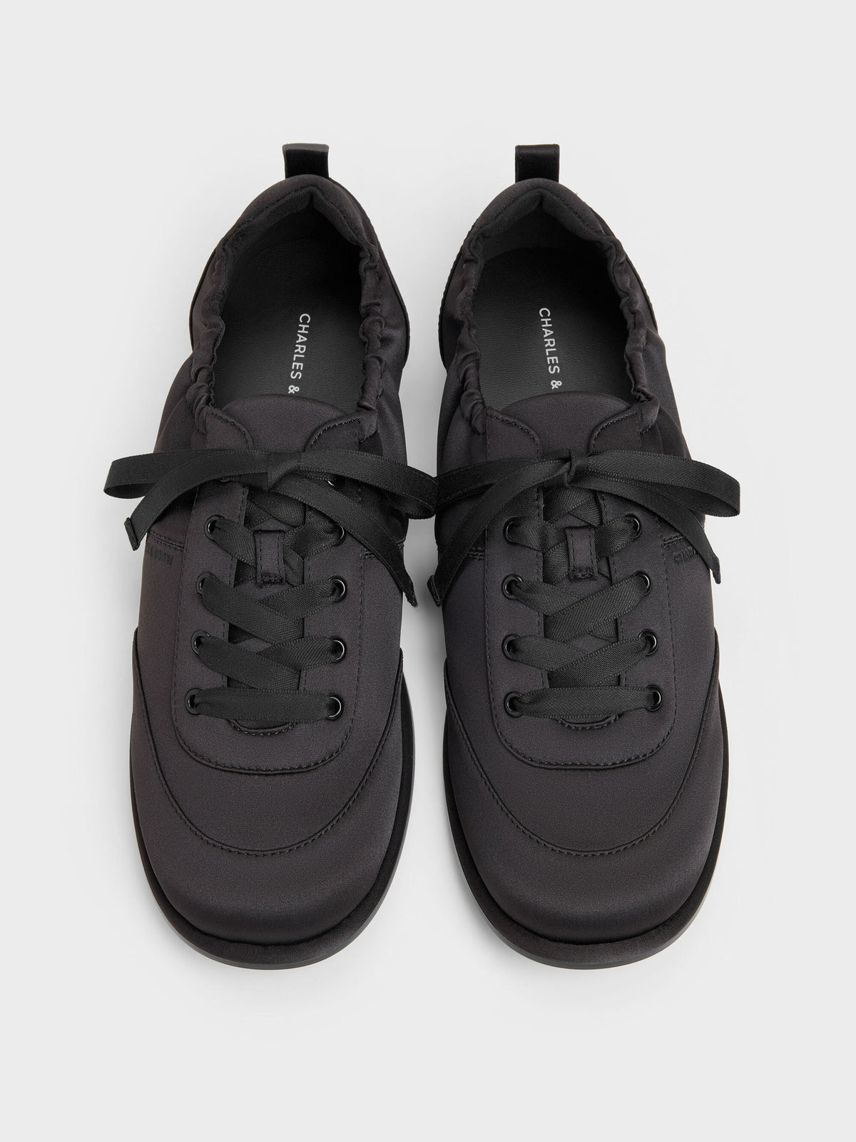 CHARLES & KEITH Smart Buy / Satin Ruched Sneakers - Black Textured