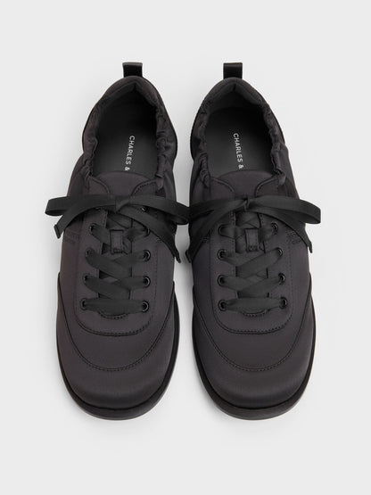 CHARLES & KEITH Smart Buy / Satin Ruched Sneakers - Black Textured