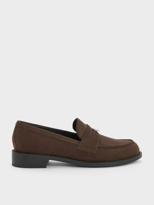 CHARLES & KEITH Hot Sale / Griselda Faux Suede Loafers - Dark Brown Textured