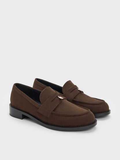 CHARLES & KEITH Hot Sale / Griselda Faux Suede Loafers - Dark Brown Textured