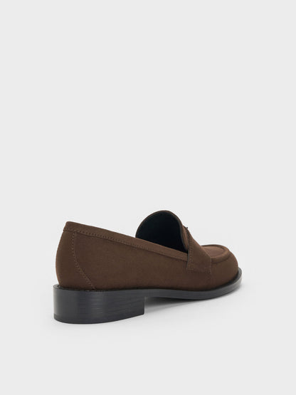 CHARLES & KEITH Hot Sale / Griselda Faux Suede Loafers - Dark Brown Textured