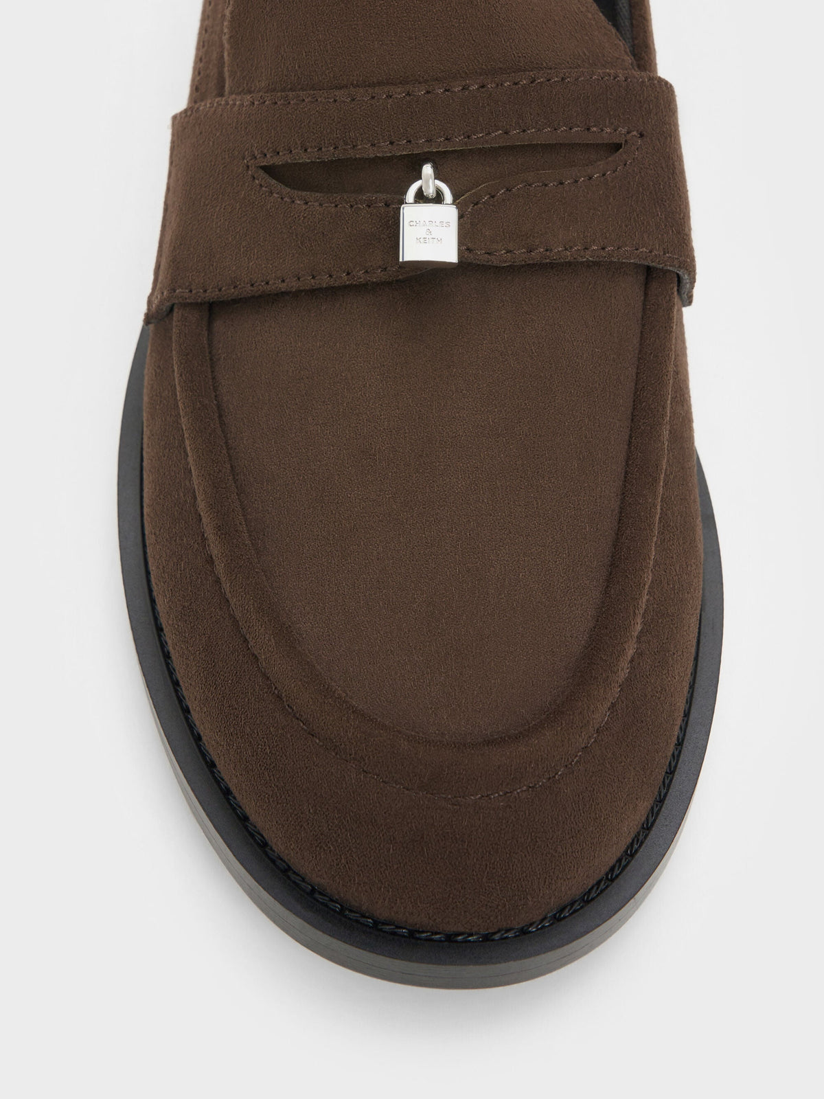 CHARLES & KEITH Hot Sale / Griselda Faux Suede Loafers - Dark Brown Textured