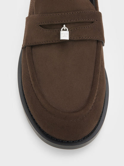 CHARLES & KEITH Hot Sale / Griselda Faux Suede Loafers - Dark Brown Textured