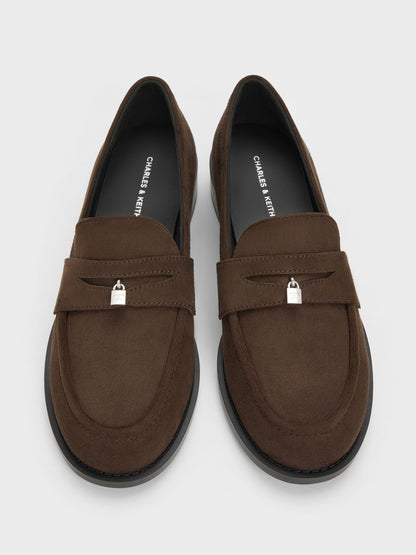 CHARLES & KEITH Hot Sale / Griselda Faux Suede Loafers - Dark Brown Textured