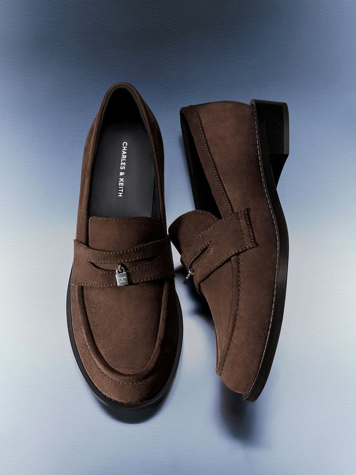 CHARLES & KEITH Hot Sale / Griselda Faux Suede Loafers - Dark Brown Textured
