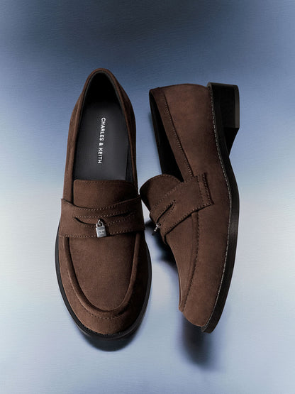 CHARLES & KEITH Hot Sale / Griselda Faux Suede Loafers - Dark Brown Textured