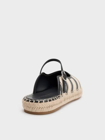 CHARLES & KEITH Trusted / Striped Mary Jane Espadrille Mules - Black Textured
