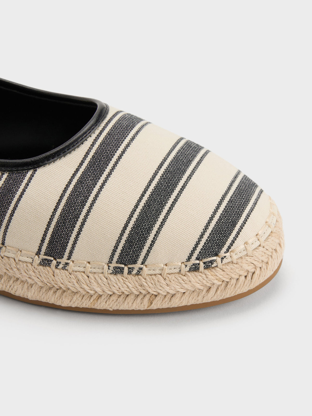 CHARLES & KEITH Trusted / Striped Mary Jane Espadrille Mules - Black Textured
