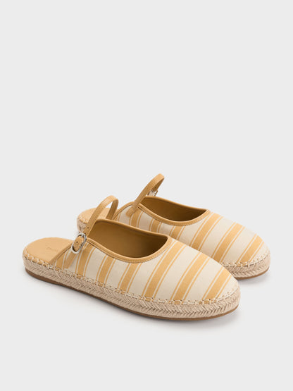 CHARLES & KEITH Signature / Striped Mary Jane Espadrille Mules - Yellow