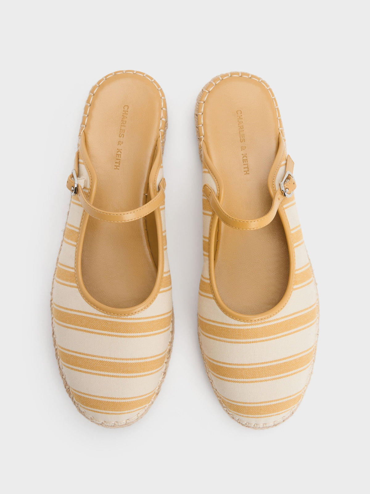 CHARLES & KEITH Signature / Striped Mary Jane Espadrille Mules - Yellow