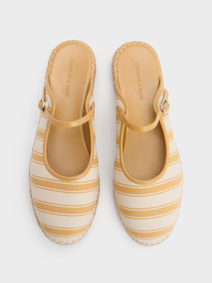 CHARLES & KEITH Signature / Striped Mary Jane Espadrille Mules - Yellow