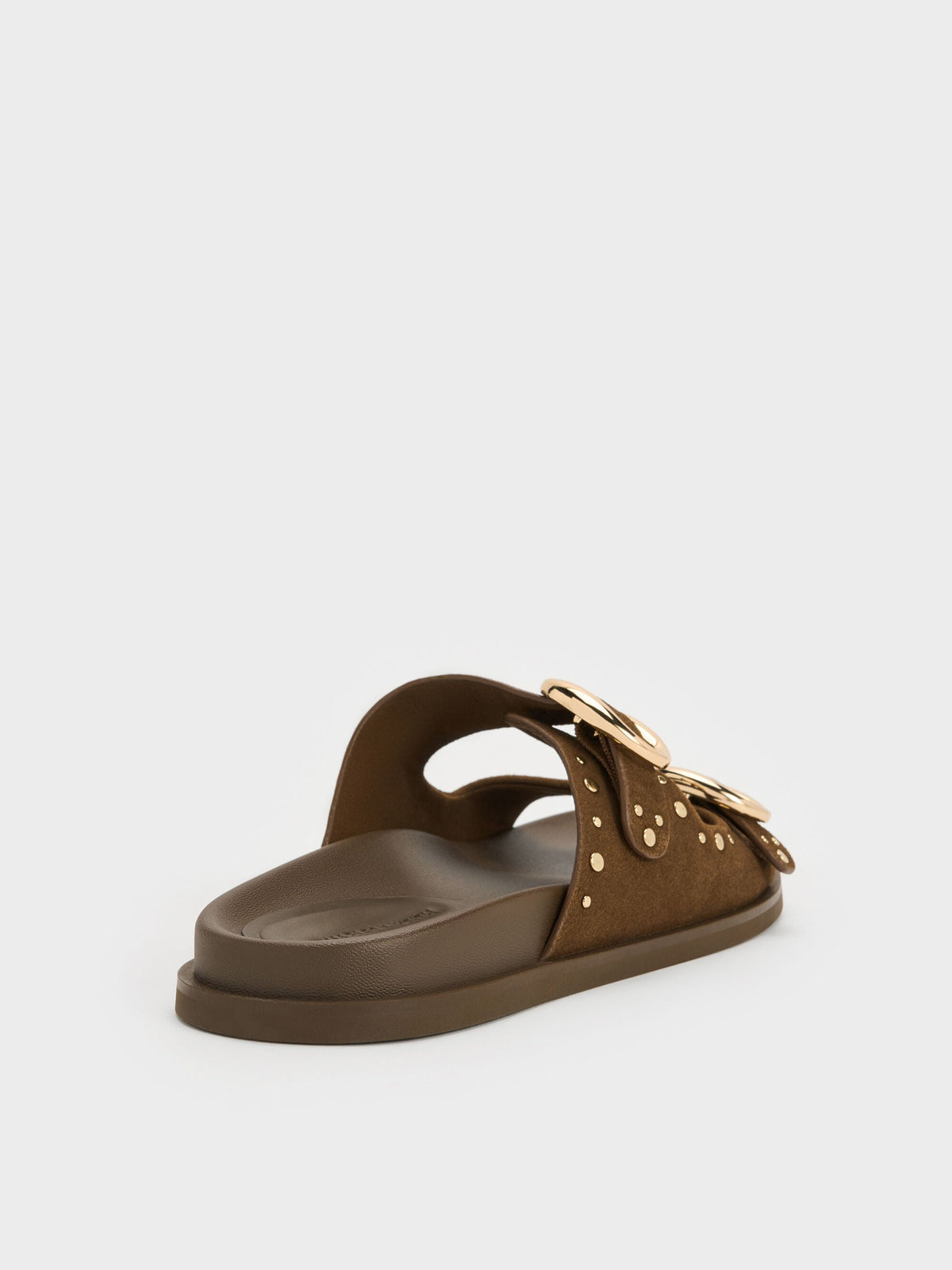 CHARLES & KEITH Signature / Studded Buckled Double-Strap Slides - Brown