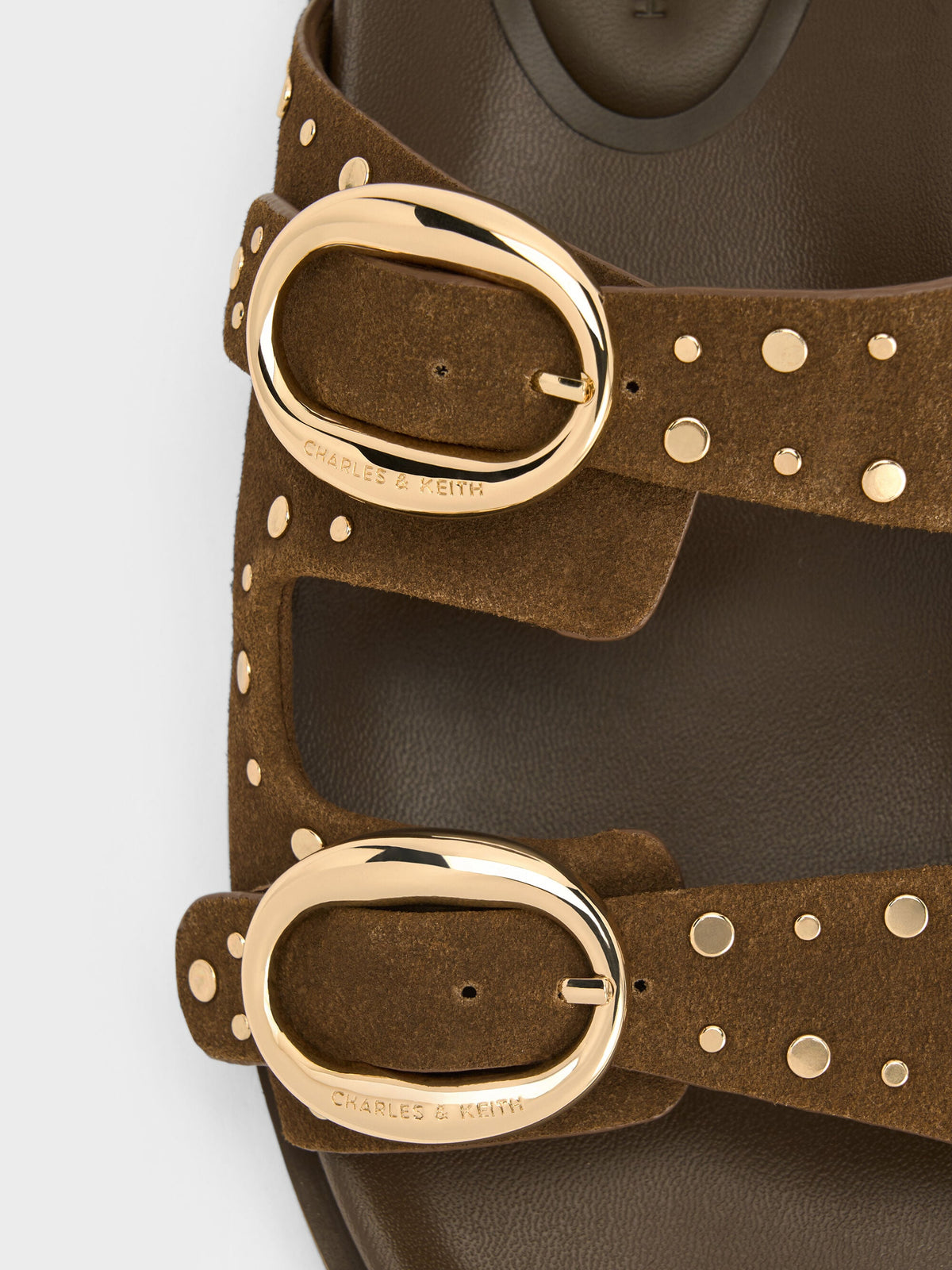 CHARLES & KEITH Signature / Studded Buckled Double-Strap Slides - Brown