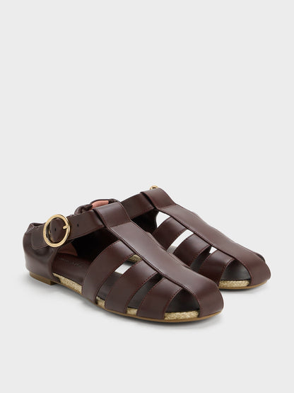 CHARLES & KEITH Best Seller / Caged Flat Espadrilles - Maroon