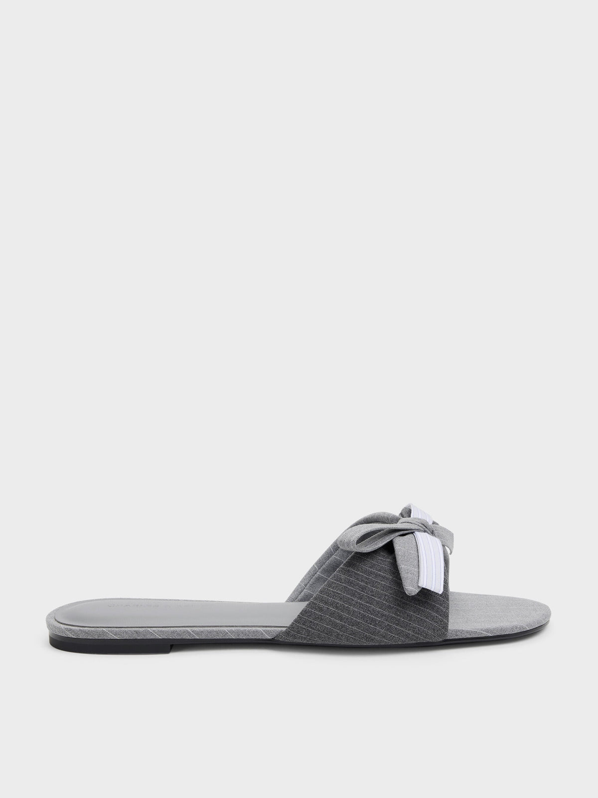 CHARLES & KEITH New / Striped Bow Slide Sandals - Grey
