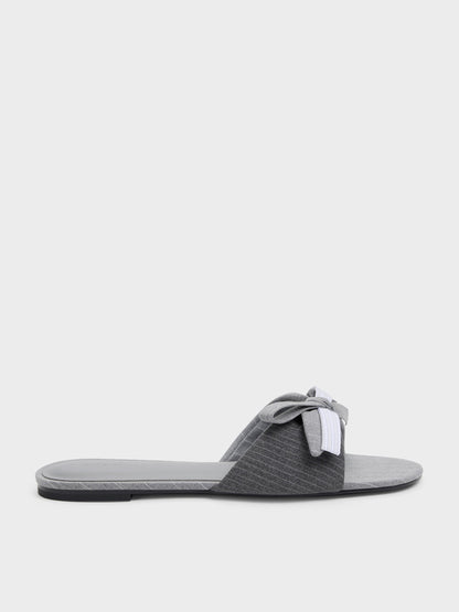 CHARLES & KEITH New / Striped Bow Slide Sandals - Grey