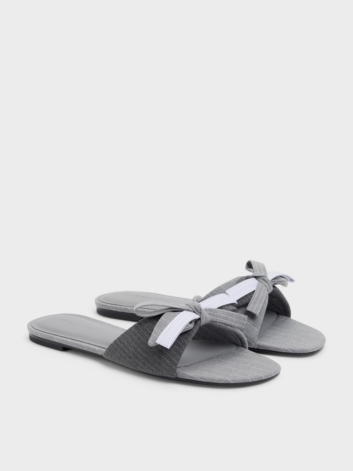 CHARLES & KEITH New / Striped Bow Slide Sandals - Grey