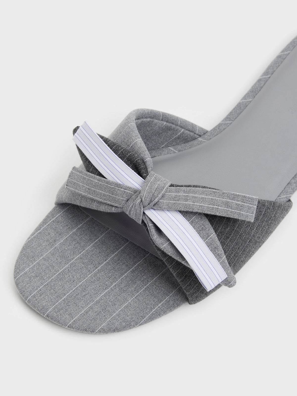CHARLES & KEITH New / Striped Bow Slide Sandals - Grey