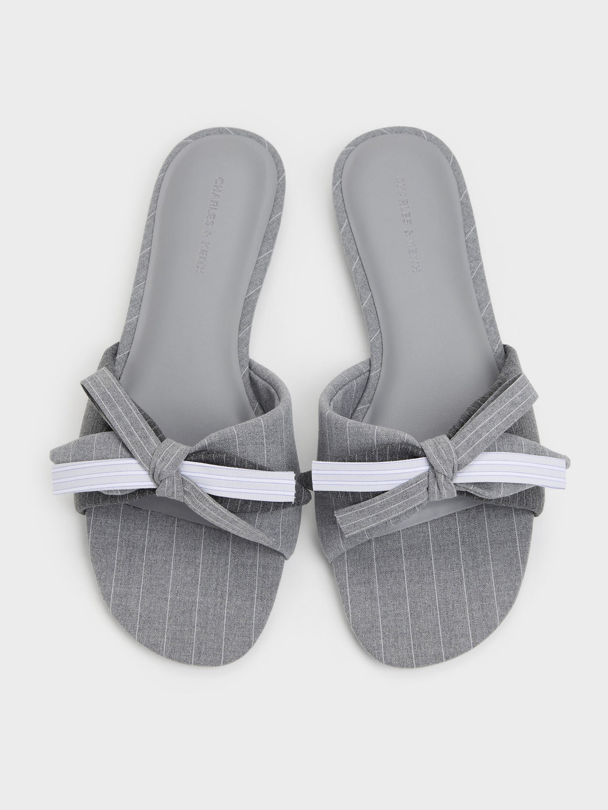 CHARLES & KEITH New / Striped Bow Slide Sandals - Grey