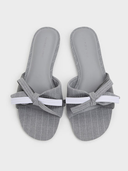 CHARLES & KEITH New / Striped Bow Slide Sandals - Grey
