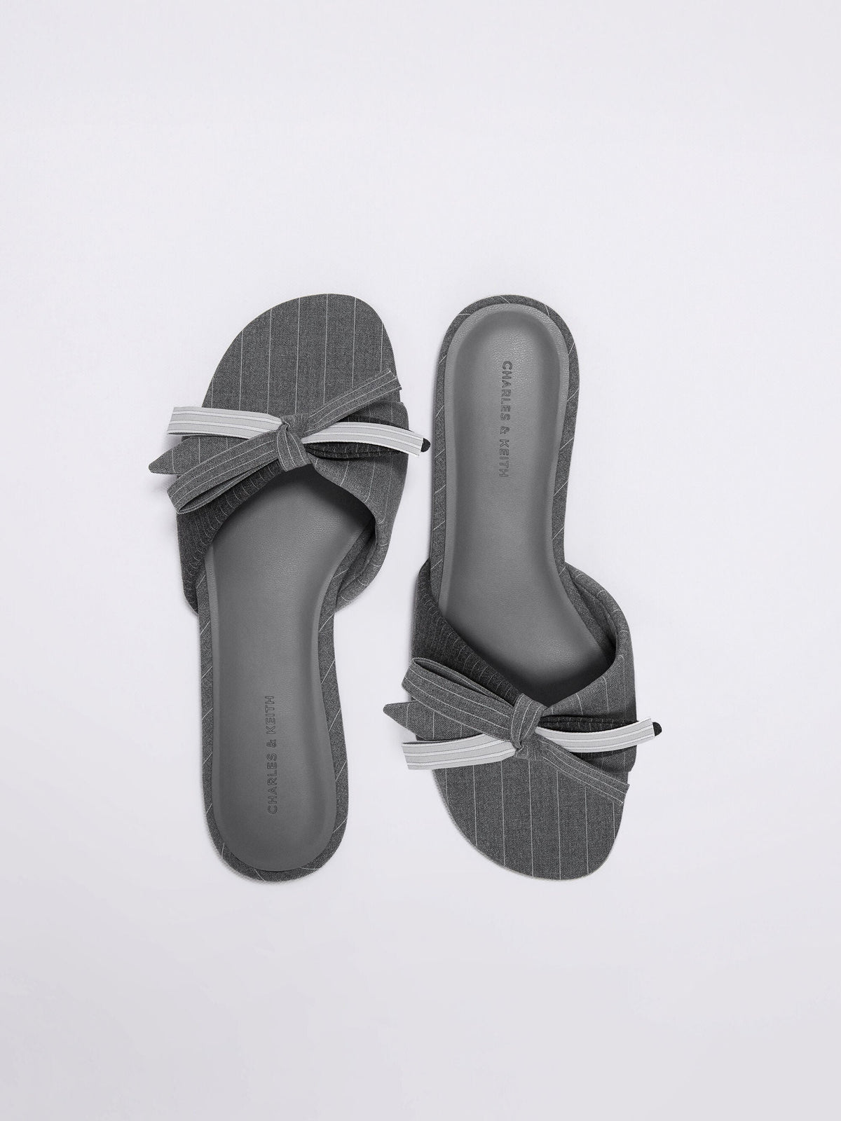 CHARLES & KEITH New / Striped Bow Slide Sandals - Grey
