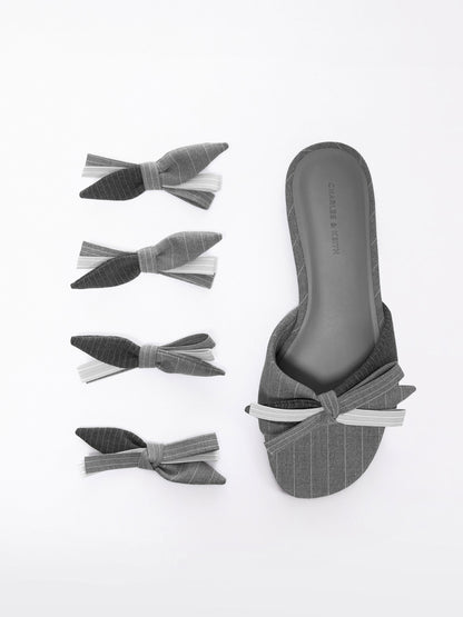 CHARLES & KEITH New / Striped Bow Slide Sandals - Grey