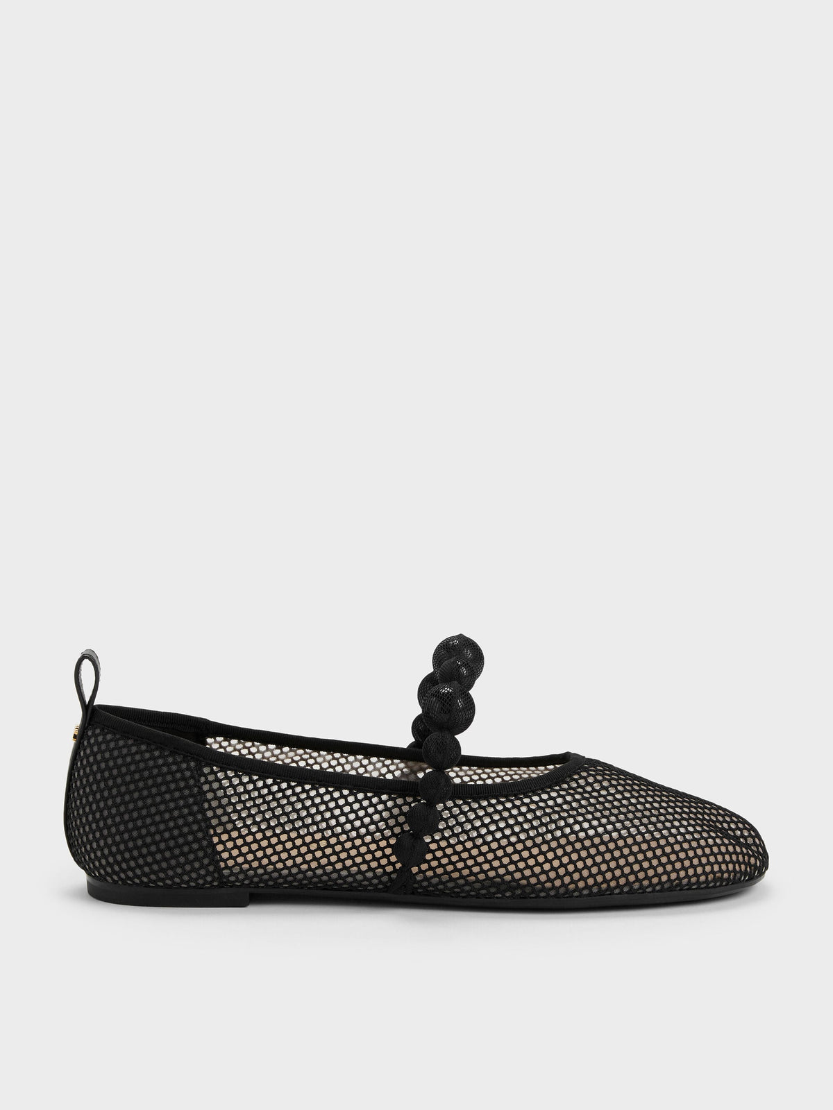 CHARLES & KEITH Classic / Leather Mesh Beaded Mary Jane Flats - Black Textured